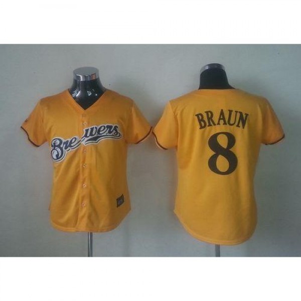 Milwaukee Brewers #8 Ryan Braun Yellow Alternate C...