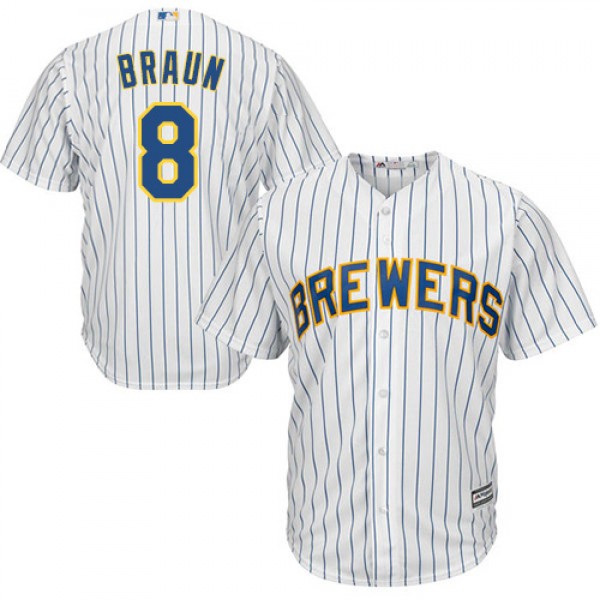 Milwaukee Brewers #8 Ryan Braun White(blue stripe)...