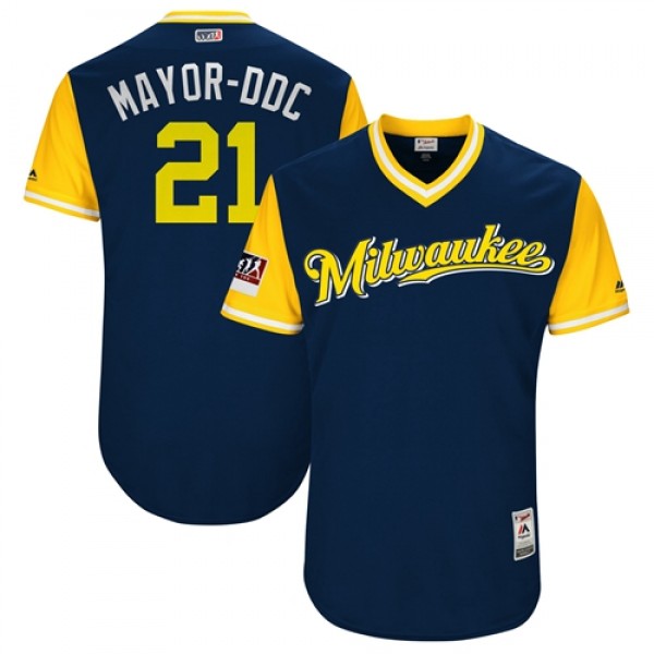 Milwaukee Brewers #21 Travis Shaw Navy "Mayor...