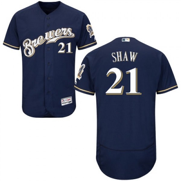 Milwaukee Brewers #21 Travis Shaw Navy Blue Flexba...