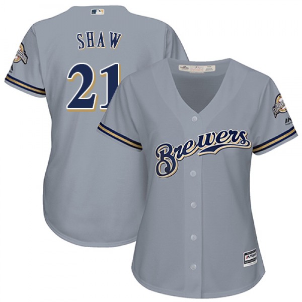 Milwaukee Brewers #21 Travis Shaw Grey Road Women&...