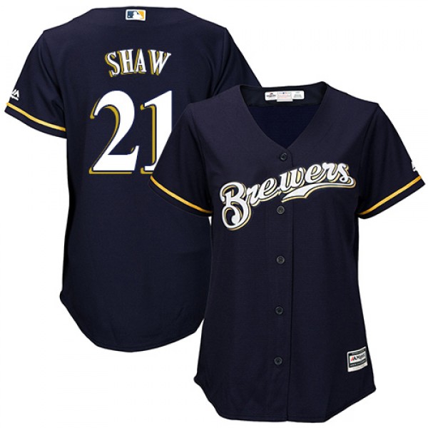 Milwaukee Brewers #21 Travis Shaw Navy Blue Altern...
