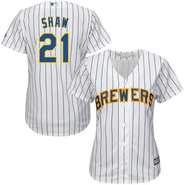 Milwaukee Brewers #21 Travis Shaw White Strip Home...