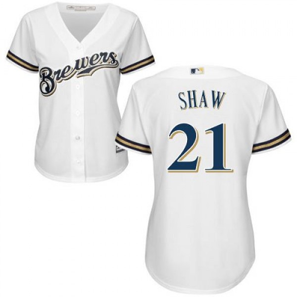 Milwaukee Brewers #21 Travis Shaw White Home Women...