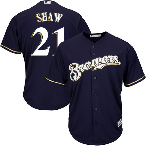 Milwaukee Brewers #21 Travis Shaw Navy blue Cool B...