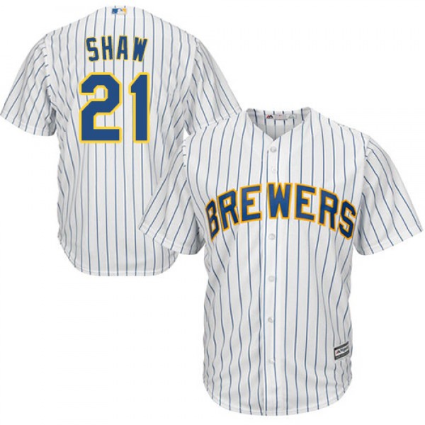 Milwaukee Brewers #21 Travis Shaw White Strip Cool...