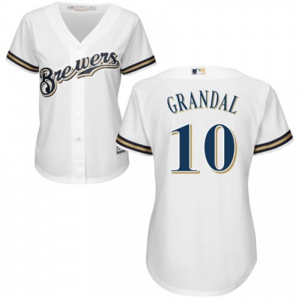 Milwaukee Brewers #10 Yasmani Grandal White Women&...