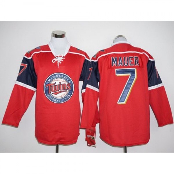 Minnesota Twins #7 Joe Mauer Red Long Sleeve Stitc...