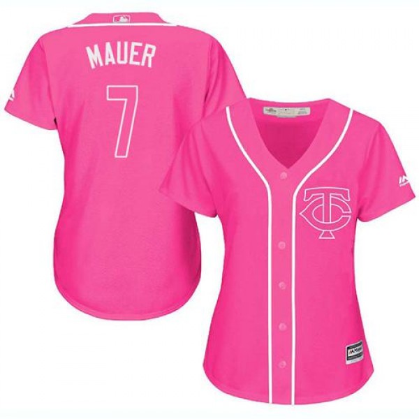 Minnesota Twins #7 Joe Mauer Pink Fashion Women�...