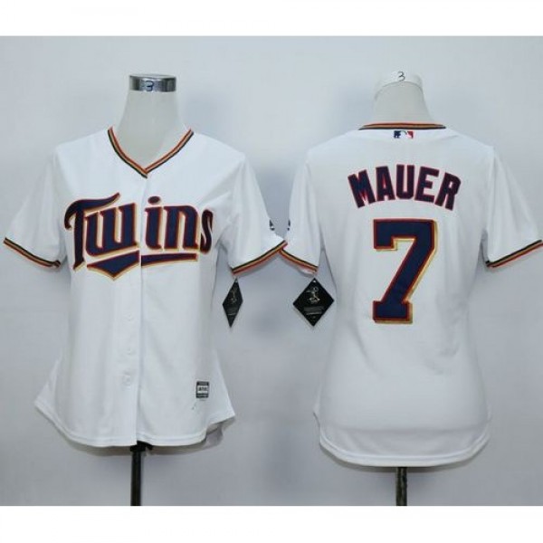 Minnesota Twins #7 Joe Mauer White Home Women'...