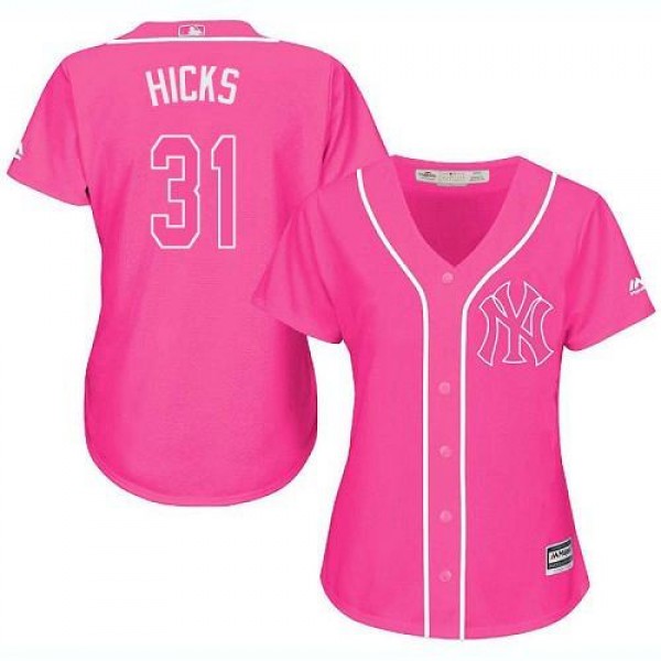 New York Yankees #31 Aaron Hicks Pink Fashion Wome...