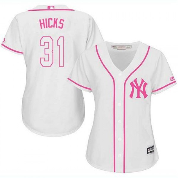 New York Yankees #31 Aaron Hicks White/Pink Fashio...