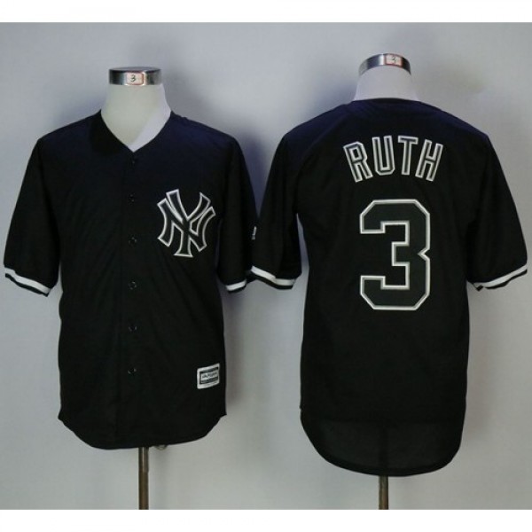 New York Yankees #3 Babe Ruth Black Fashion Stitch...