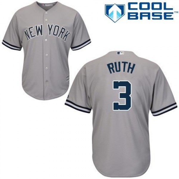 New York Yankees #3 Babe Ruth Grey Cool Base Stitc...