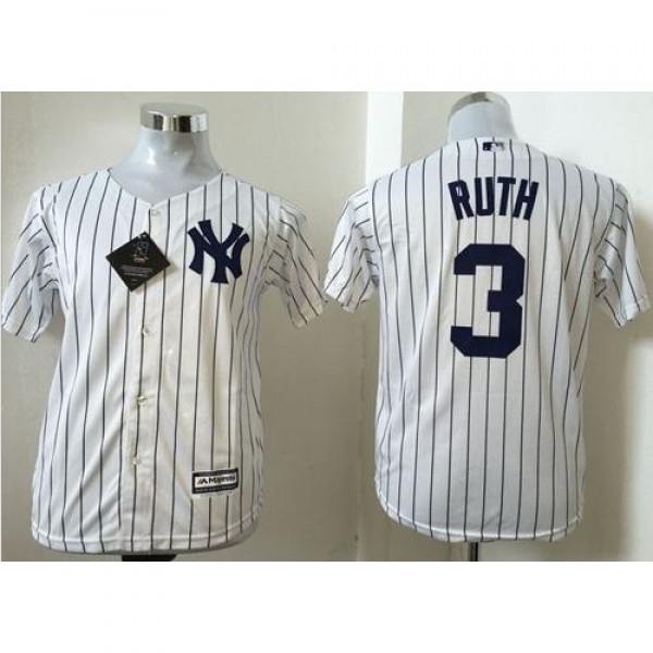 New York Yankees #3 Babe Ruth White Name Back Stit...