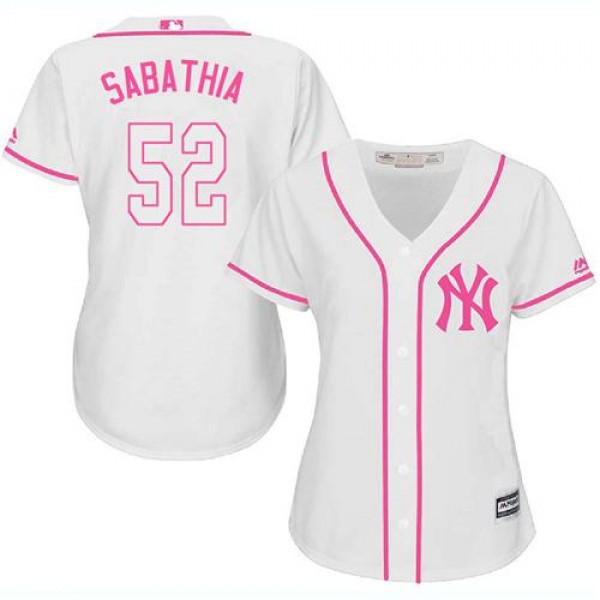 New York Yankees #52 C.C. Sabathia White/Pink Fash...