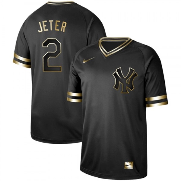 Nike New York Yankees #2 Derek Jeter Black Gold Au...