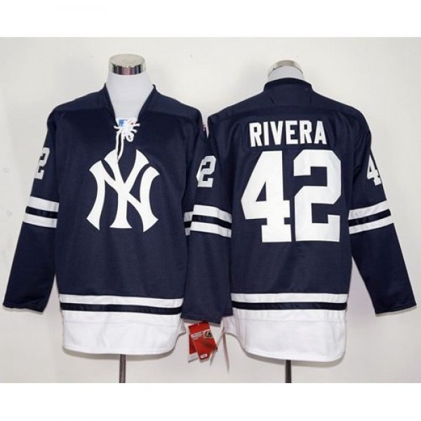 New York Yankees #42 Mariano Rivera Navy Blue Long...