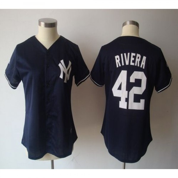 New York Yankees #42 Mariano Rivera Navy Blue Wome...