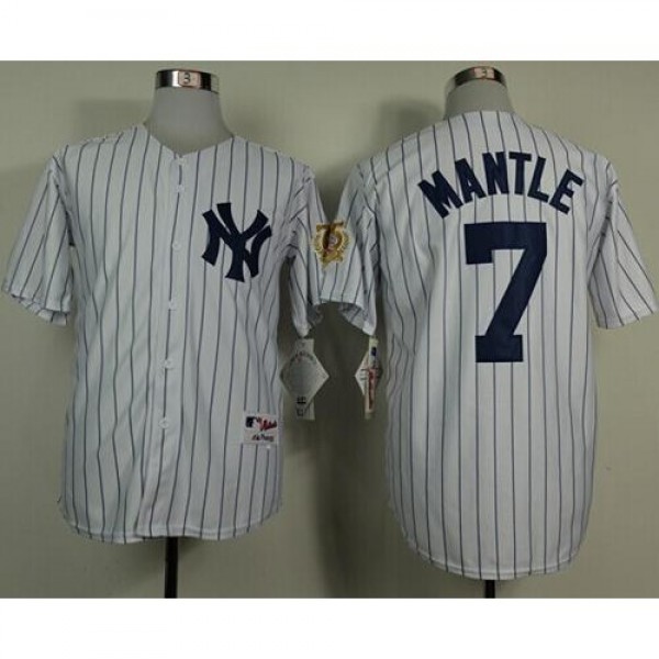 New York Yankees #7 Mickey Mantle White 75TH Throw...