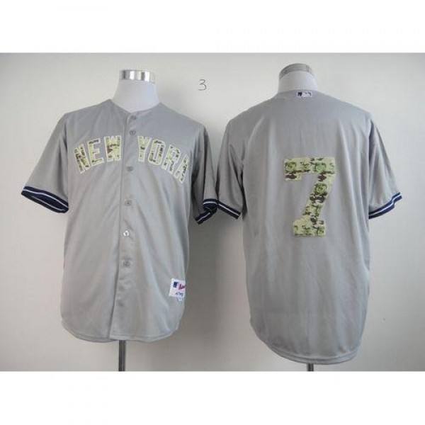 New York Yankees #7 Mickey Mantle Grey USMC Cool B...