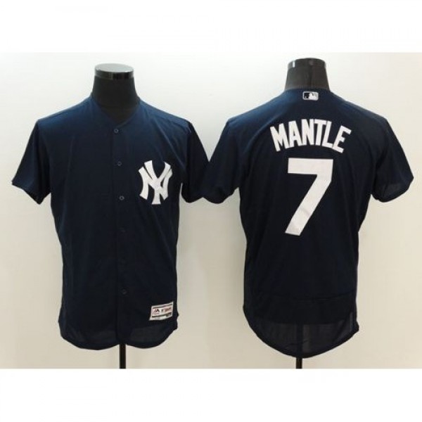 New York Yankees #7 Mickey Mantle Navy Blue Flexba...