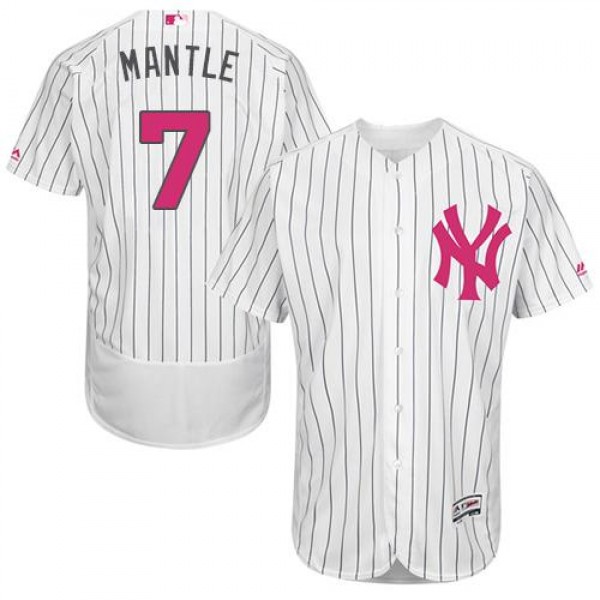 New York Yankees #7 Mickey Mantle White Strip Flex...