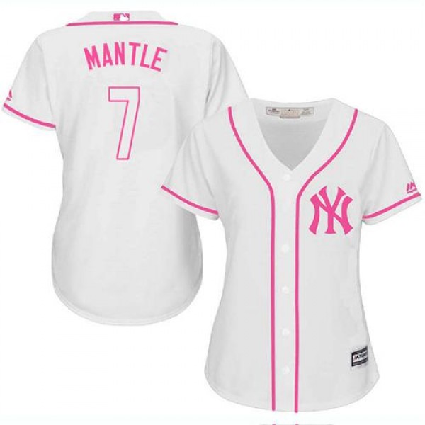 New York Yankees #7 Mickey Mantle White/Pink Fashi...