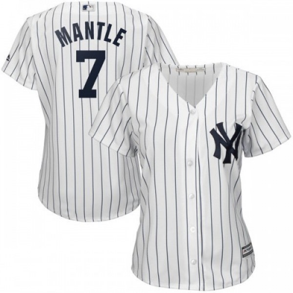 New York Yankees #7 Mickey Mantle White Strip Wome...