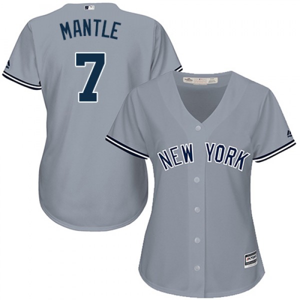 New York Yankees #7 Mickey Mantle Grey Road Women&...