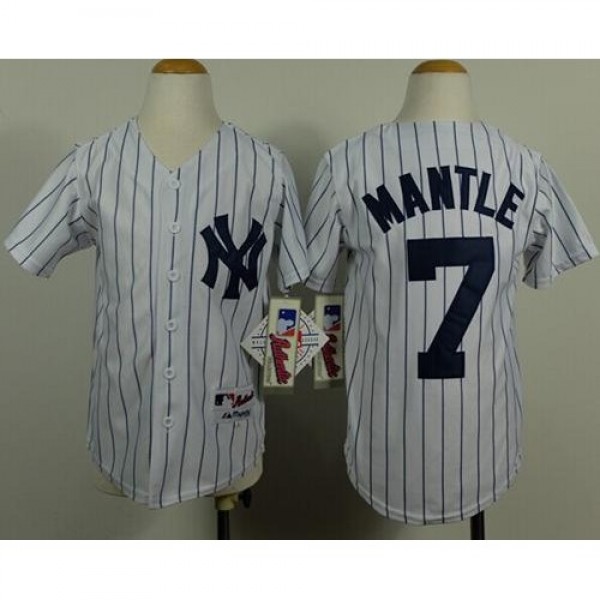 New York Yankees #7 Mickey Mantle White Stitched Y...