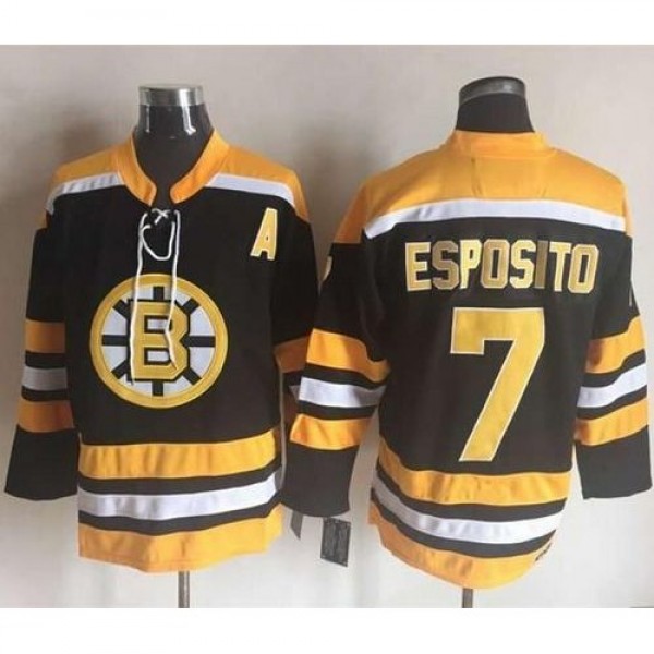 Boston Bruins #7 Phil Esposito Black/Yellow CCM Th...