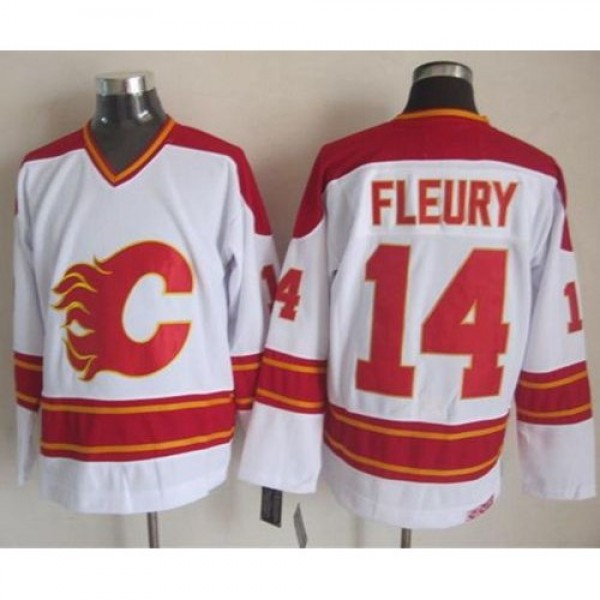 Calgary Flames #14 Theoren Fleury White CCM Throwb...