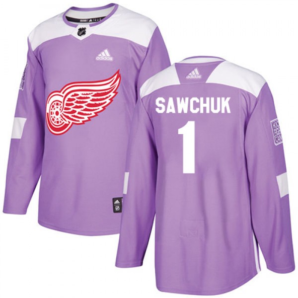 Adidas Detroit Red Wings #1 Terry Sawchuk Purple A...
