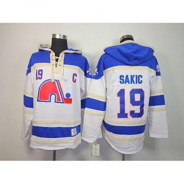 Quebec Nordiques #19 Joe Sakic White Sawyer Hooded...